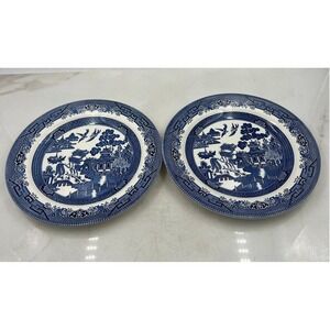 VTG Churchill Blue Willow Pattern Dinner Plate England Chinoiserie 10" Set of 2
